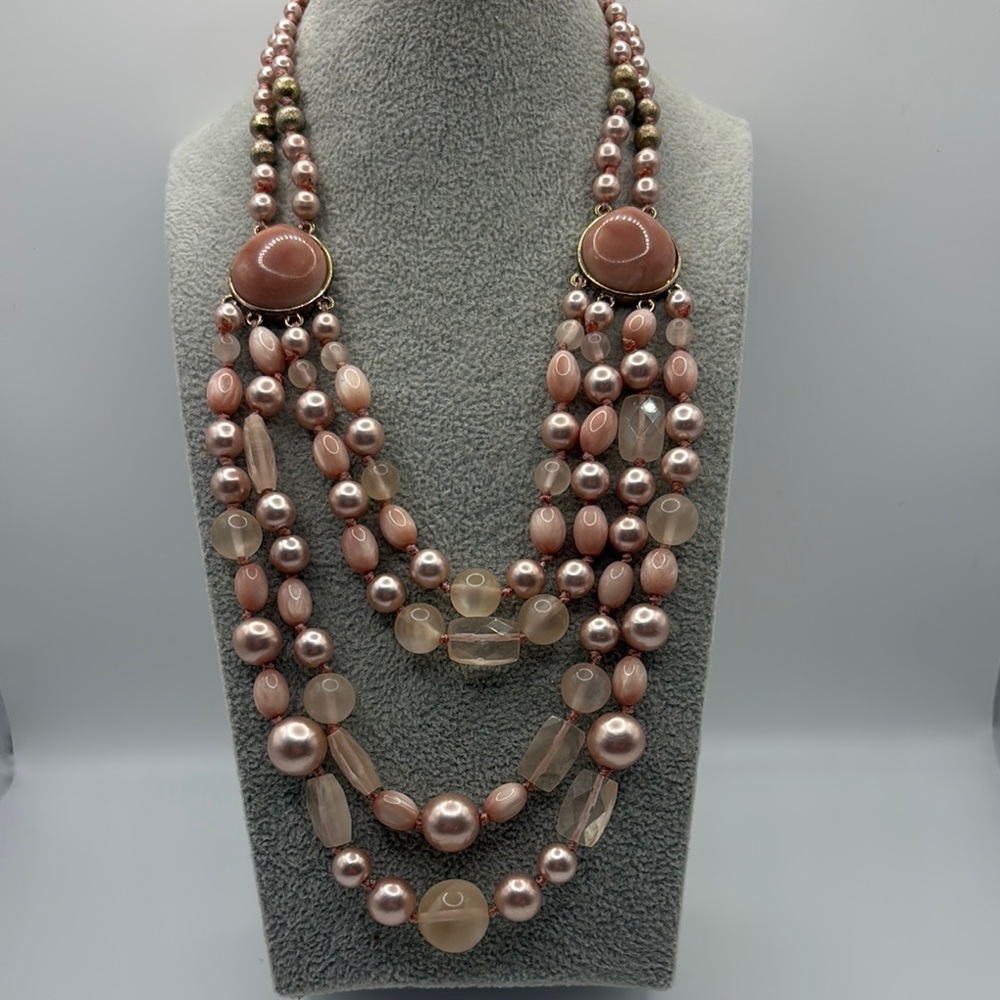 Monet Pink Multi-Strand Necklace Toggle Clasp Elegant Jewelry Salmon Pink